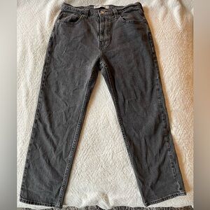 Hollister Men's Washed Black Loose Fit Straight-Leg Jeans